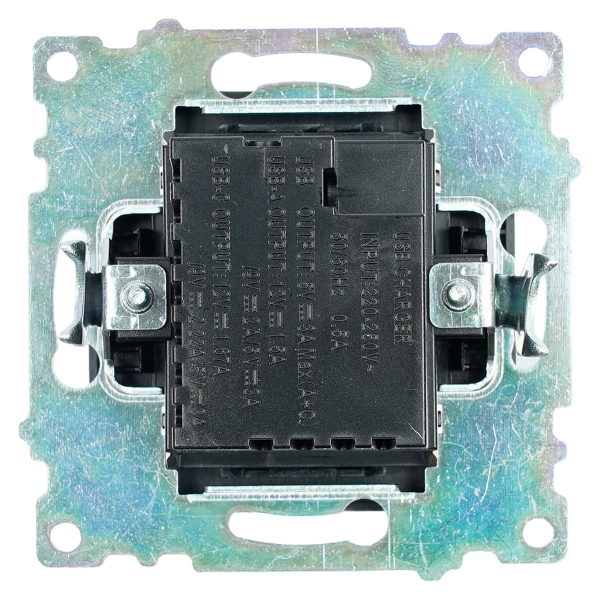 Розетка 2-местная USB + type C (механизм), STEKKER GLS10-7116-05, 250B, 3А, серия Катрин, черный 50055