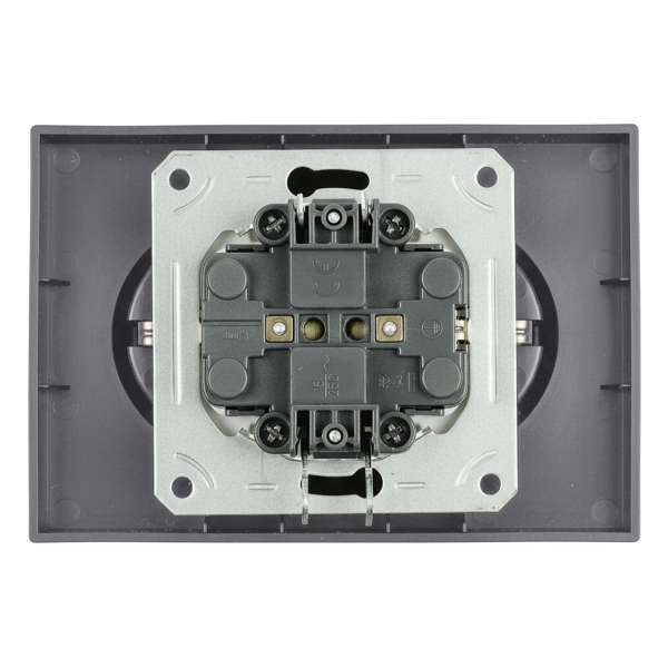 Розетка 2-местная с защитной шторкой, STEKKER, с/з, 250В, 16А, серия Эмили, RST16-5114-10, платиново-серый, soft touch 49960