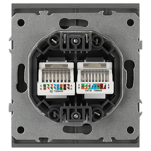 Розетка ЭРА Arktik 16-3108-06 информационная двойная 2XRJ45 графит Б0070489