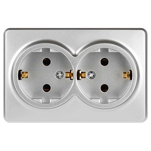 Розетка ЭРА Эксперт 11-2205-03 двойная с заземлением 2х2P+E Schuko IP20 16A-250В ОУ алюминий Б0063046
