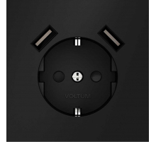 Розетка встраиваемая Voltum S70 с заземлением и защитными шторками, 16А, с USB, A+A, (черный матовый VLS040408