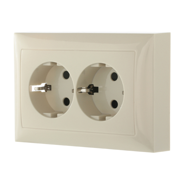 Розетка LK Studio двойная прямая с з/к, со шторками (бежевый) LK60 863701-1