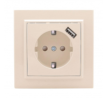 Розетка 1-местная СП с/з Минск 16А бежевая с защ. штор. с USB 1А EKF ERR16-028-200-USB