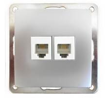 Розетка LK Studio телефонная двойная 2хRJ-11 с накладкой (серебристый металлик) LK60 865603-1