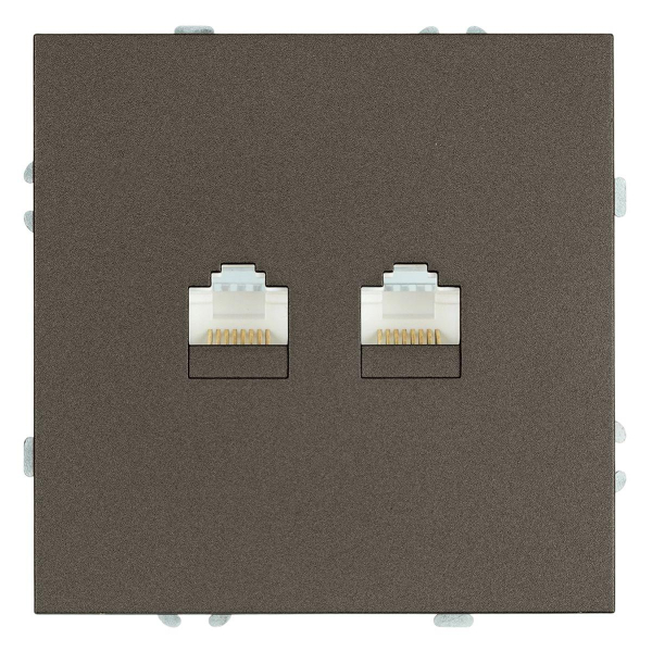 Розетка компьютерная 2-местная RJ-45 (механизм), Stekker Эмили, RST00-5111-09, антрацит, soft touch 49926