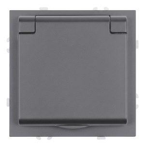 Розетка 1-местная с крышкой с защ. штор, STEKKER, с/з, 250В, 16А, серия Эмили, RST16-5112-10, платиново-серый, soft touch 49959