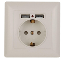 Розетка ЭРА Intro Solo Schuko P+E 16A 250V со шторками 2хUSB слоновая кость 4-410-02 Б0043404