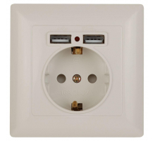 Розетка ЭРА Intro Solo Schuko P+E 16A 250V со шторками 2хUSB слоновая кость 4-410-02 Б0043404