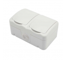 Блок горизонтальный 2 розетки (керамика) Mini OG IP54 с заземлением, о/у, белый KRANZ KR-78-0607