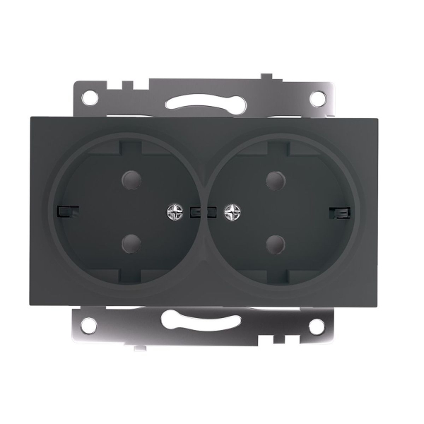 Розетка двойная 2P+PE Stekker Катрин со шторками графит GLS16-7114-06 49425