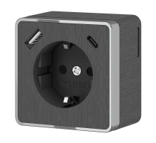 Розетка с заземлением, шторками и USB тип A+C Werkel Gallant графит рифленый W5071704 4690389179617