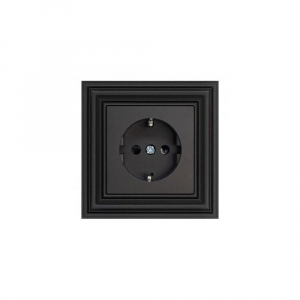 Розетка 2P Liregus Retro со шторками черный матовый 29-225