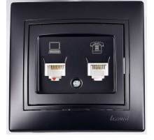 Розетка 2-ая комп. + тел. Lezard Mira черная 701-4242-143