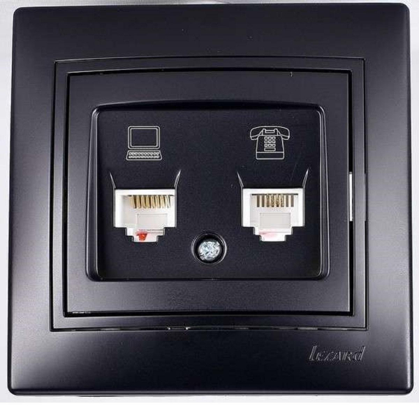 Розетка 2-ая комп. + тел. Lezard Mira черная 701-4242-143 Розетка 2-ая комп. + тел. Lezard Mira черная 701-4242-143