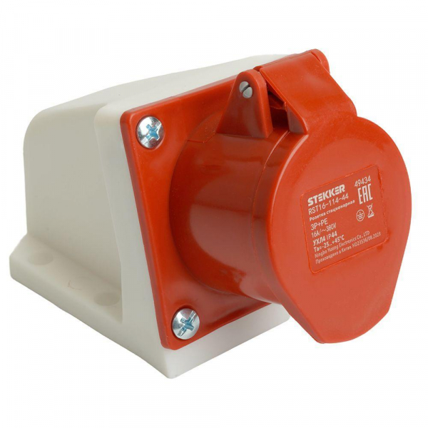 Розетка 3P+PE Stekker с крышкой красный RST16-113-44 49434 Розетка 3P+PE Stekker с крышкой красный RST16-113-44 49434