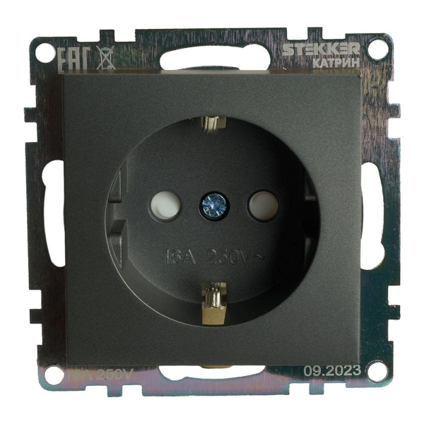 Розетка 2P+PE Stekker Катрин со шторками графит GLS16-7110-06 49423