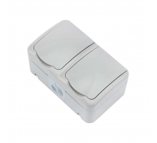 Блок горизонтальный 2 розетки (керамика) Mini OG IP54 с заземлением, о/у, серый KRANZ KR-78-0804