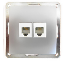 Розетка LK Studio телефонная двойная 2хRJ-11 с накладкой (серебристый металлик) LK60 865603-1