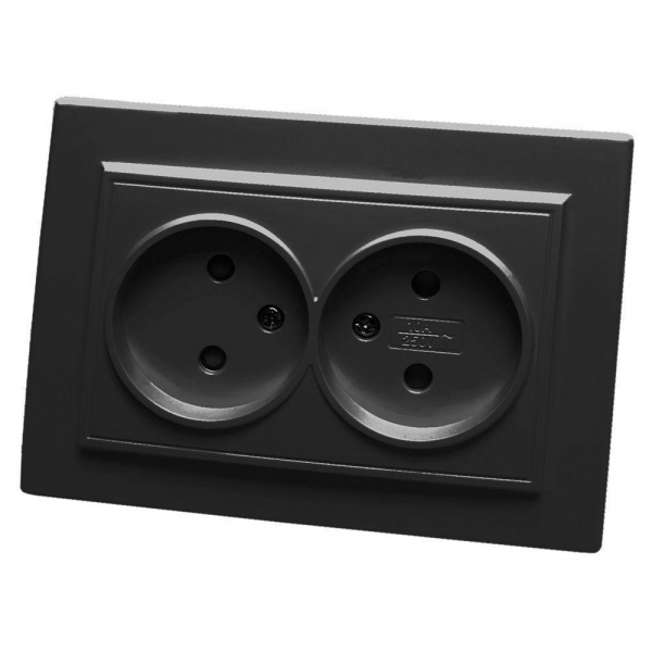 Розетка двойная 2P Stekker Эрна со шторками черный PST10-9013-03 39478 Розетка двойная 2P Stekker Эрна со шторками черный PST10-9013-03 39478