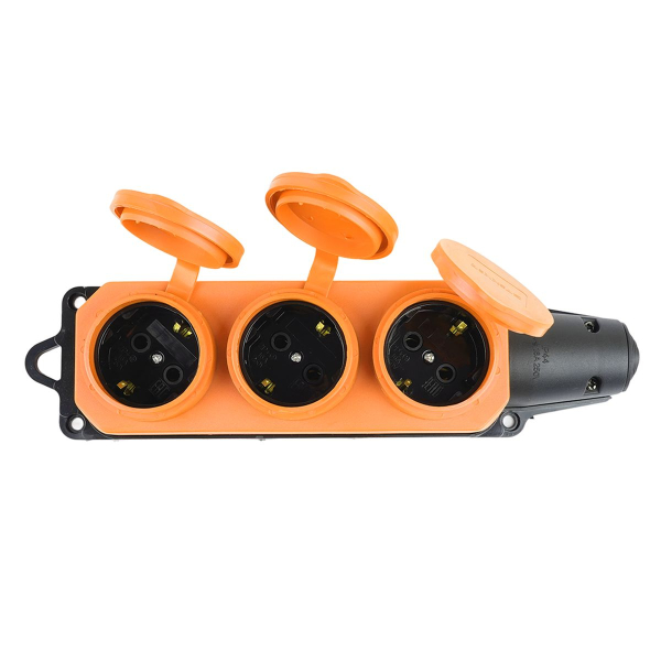 Розетка переносная тройная 2P+PE Stekker Одри с крышкой оранжевый RST16-23-44-5 49405