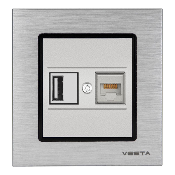 Розетка LAN/USB Vesta-Electric Exclusive Silver Metallic серебро FRZ00050502SRB Розетка LAN/USB Vesta-Electric Exclusive Silver Metallic серебро FRZ00050502SRB