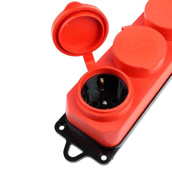 Розетка переносная тройная 2P+PE Stekker Одри с крышкой красный RST16-23-44-3 49401