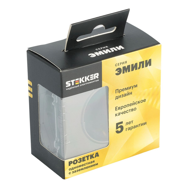 Розетка 1-местная с защитной шторкой с/з (механизм), Stekker, 250В, 16А Эмили, RST16-5110-09, антрацит, soft touch 49932