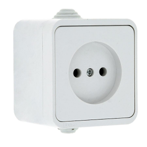 Прага Розетка 1-местная 10А без заземления IP44 белая EKF EKR10-022-10-44