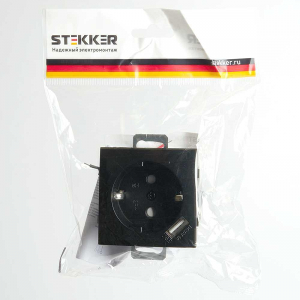 Розетка 2P+PE Stekker Эрна с USB черный PST16-9111-03 49155 Розетка 2P+PE Stekker Эрна с USB черный PST16-9111-03 49155
