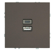 Розетка 2-местная USB + Type C (механизм), Stekker, 250В, 20W Эмили, RST10-5115-09, антрацит, soft touch 49931