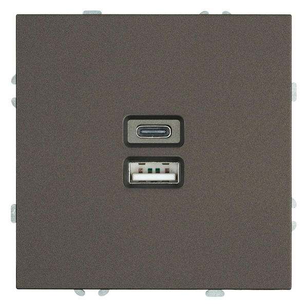 Розетка 2-местная USB + Type C (механизм), Stekker, 250В, 20W Эмили, RST10-5115-09, антрацит, soft touch 49931