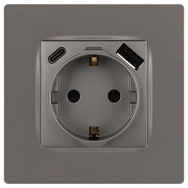Розетка ЭРА Серия 12 12-4108-16 2P+E 16A-250В со шторками с USB type-A+C 5В-3А титан Б0067762