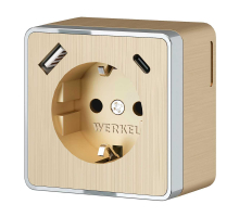 Розетка с заземлением, шторками и USB тип A+C Werkel Gallant шампань рифленый W5071710 4690389179631