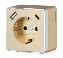 Розетка с заземлением, шторками и USB тип A+C Werkel Gallant шампань рифленый W5071710 4690389179631