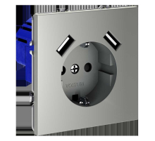 Розетка встраиваемая Voltum S70 с заземлением и защитными шторками, 16А, с USB, A+A, (сталь) VLS040405