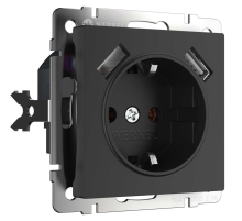 Розетка Werkel с заземлением, шторками и USBх2 черный матовый W1171508 4690389156915