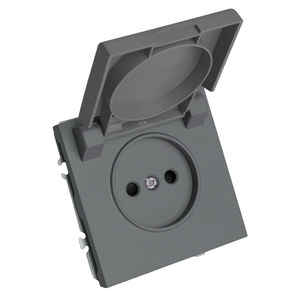 Розетка 1-местная с крышкой с защ. штор, STEKKER, б/з, 250В, 16А, серия Эмили, RST16-5113-10, платиново-серый, soft touch 49956