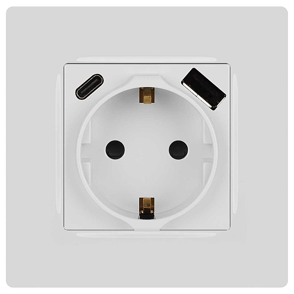 Розетка ЭРА Серия 12 12-4108-01 2P+E 16A-250В со шторками с USB type-A+C 5В-3А белый Б0067752