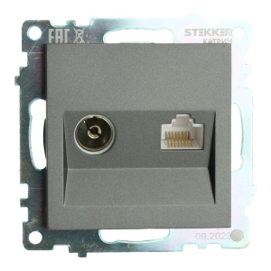 Розетка телевизионная TV + компьютерная RJ-45 Stekker Катрин графит GLS00-7106-06 49417