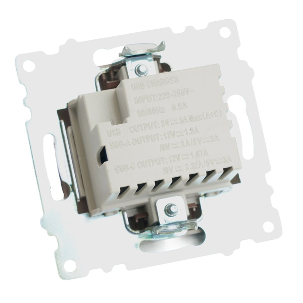 Розетка 2-местная USB + type C, STEKKER GLS10-7116-04, 250В, 3А, max 20W,серия Катрин, шоколад 50057