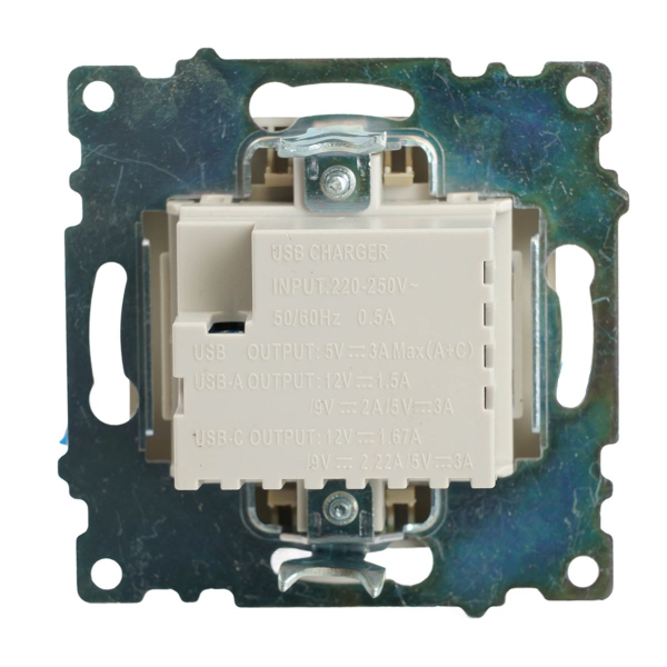 Розетка 2-местная USB + type C (механизм), 250В, 3А, max 20W, STEKKER, GLS10-7116-08, серия Катрин, золото 50053