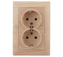 Розетка двойная ЭРА Intro Solo Schuko 2X2P+E 16A 250V дерево 4-205-11 Б0043339
