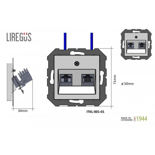 Розетка RJ45/RJ11 Liregus Epsilon черный матовый 29-237 Розетка RJ45/RJ11 Liregus Epsilon черный матовый 29-237