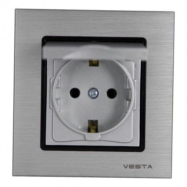 Розетка 2P+E Vesta-Electric Exclusive Silver Metallic с крышкой серебро FRZ00041013SER Розетка 2P+E Vesta-Electric Exclusive Silver Metallic с крышкой серебро FRZ00041013SER