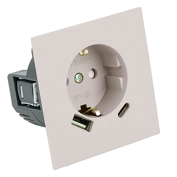 Розетка 1-местная з/ш с/з 16А + USB + Type C (механизм) Stekker 250В 20W Мия RST16-3119-08 пудровый жемчуг 50482