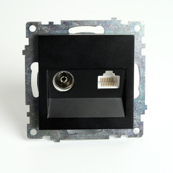 Розетка телевизионная TV + компьютерная RJ-45 Stekker Катрин GLS00-7106-05 черная 49182 Розетка телевизионная TV + компьютерная RJ-45 Stekker Катрин GLS00-7106-05 черная 49182