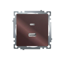 Розетка 2-местная USB + type C, STEKKER GLS10-7116-04, 250В, 3А, max 20W,серия Катрин, шоколад 50057