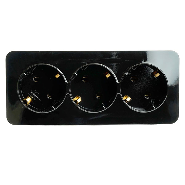 Розетка тройная 2P+PE Stekker София черный MST16-13-02 49318