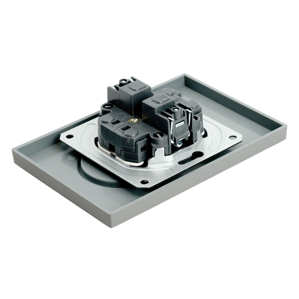 Розетка 2-местная с защитной шторкой, STEKKER, б/з, 250В, 16А, серия Эмили, RST16-5116-10 , платиново-серый, soft touch 49955