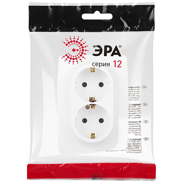 Розетка ЭРА Серия 12 12-2106-01М 2X2P+E Schuko 16А-250В белый матовый Б0065721